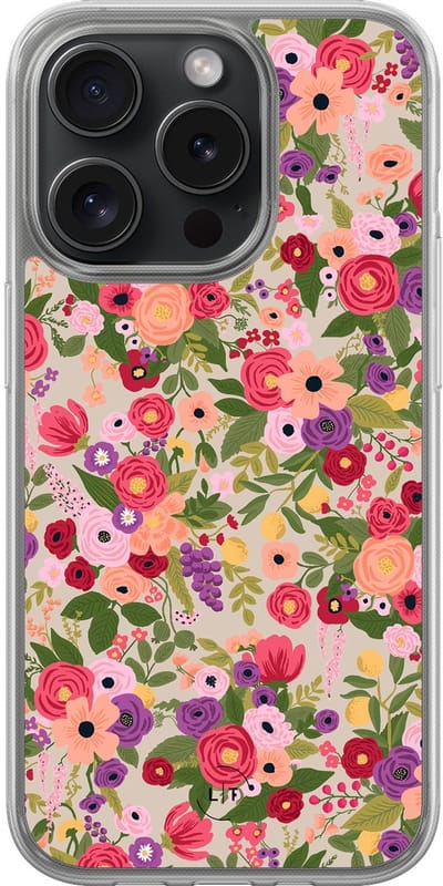 Hoesje geschikt voor iPhone 15 Pro - Floral garden - 2in1 backcover - Bloemen - Multi - Leuke Telefoonhoesjes