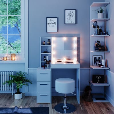 Vicco Meryl Kaptafel set met kruk – 80 cm met LED-verlichting en kruk Wit