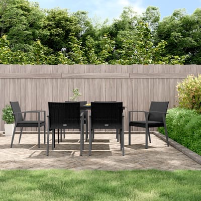 vidaXL - Tuinstoelen - 6 - st - met - kussens - 56,5x57x83 - cm - poly - rattan - zwart