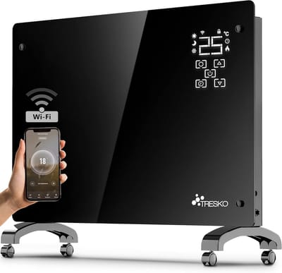 Glazen Convector Zwart 2000W met WiFi en App Bediening | Snelle Elektrische Radiator