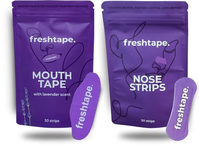 Freshtape Mondtape & Neus Strip Bundel - Mondtape met Lavendelgeur - Neusstrips voor Slapen & Sport - Hypoallergeen & Huidvriendelijk - Mond Tape voor Slapen - Neusspreider - Paars - 60 stuks