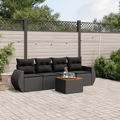 vidaXL - 5-delige - Loungeset - met - kussens - poly - rattan - zwart