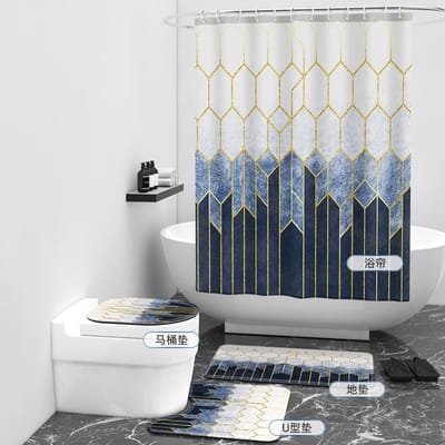 Floraweg Douchegordijn,Shower Curtain,badgordijn,badkamergordijn,Geometrisch roostereffect,-topkwaliteit - digitale printen -Anti Schimmel - Inclusief 12 ringen -met 12 stuks douchegordijnhaken – Waterdicht -Wasbaar- Polyester - 180x200 cm