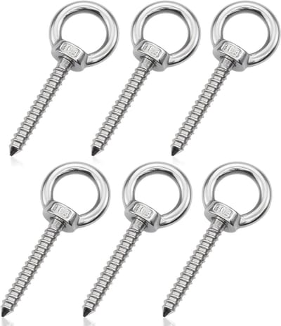 Set van 6 Ringenchroef M8 van 304 RVS, Lange Oogschroeven voor Hangmatten, Tenten en Kabelbevestiging