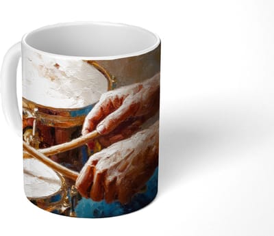 Mok - Koffiemok - Drumstokken - Olieverf - Man - Mokken - 350 ML - Beker - Koffiemokken - Theemok