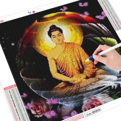 Peinture diamant 5d à faire soi-même, mosaïque de bouddha, point de croix, Kit de perceuse carrée complète, photos 30x30CM orange