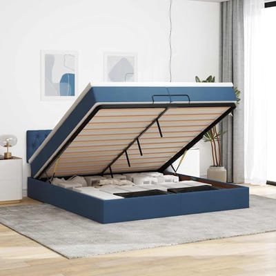 vidaXL - Ottoman - bed - met - matras - 200x200 - cm - stof - blauw