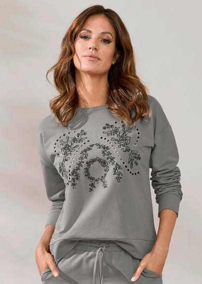 Sweatshirt met elegant borduursel - grijs - Gr. 19 van Goldner Fashion