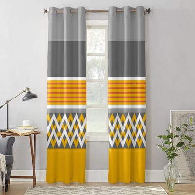 Gele Grijze Strepen Geometrisch Modern Raambekleding voor Woonkamer Slaapkamer Gordijn Keuken Behandeling Jaloezieën Vitrages 135W x 60H(cm) x1 gray