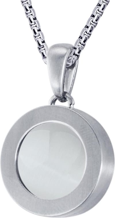 Quiges 12mm Mini Munt Hanger Zilverkleurig RVS Mat met Cat's Eye Beige Munt en Box Ketting Ankerketting 42-46cm