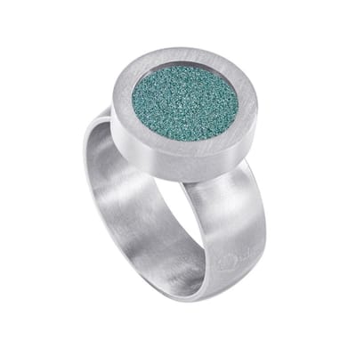 Quiges RVS Schroefsysteem Ring Zilverkleurig Mat 16mm met Verwisselbare Glitter Turkoois 12mm Mini Munt