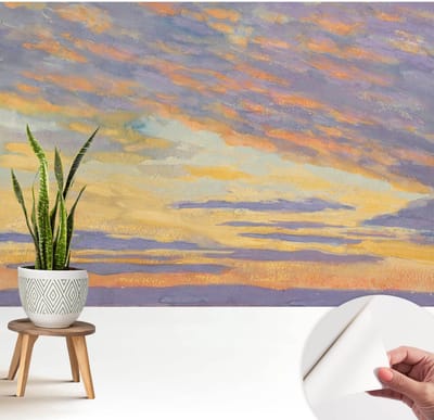 Wallfluent Zelfklevend Behang - Pastelkleurige hemel Zelfklevend fotobehang - 208x146 cm - Paars Zelfklevend Behang - Herpositioneerbaar - Voor de slaapkamer, woonkamer en hal Zelfklevend Behang
