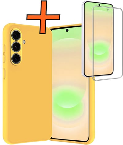 Hoes - Met Screenprotector - Geschikt voor Samsung Galaxy A37 - Sterk & Shockproof - Back Cover - Siliconen Case - Telefoon Hoes - Geel