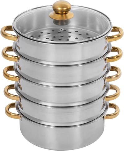 Roestvrijstalen stoompan - 5-laags stoomkoker - Gezond koken - Grote capaciteit - 30 cm - Goud