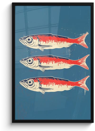 Poster in lijst - Fotolijst 60x90 cm - Posters - Vissen - Rood - Blauw - Posterlijst zwart - Decoratie - Wanddecoratie woonkamer - Muurdecoratie slaapkamer