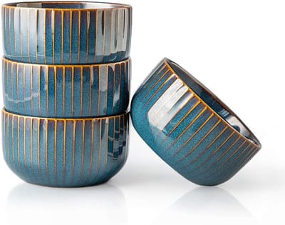 Set van 4 mueslikommen van porselein, keramiek kleine schalen, dessertschaal, snackschaal, schoten, blauw (11,5 cm)