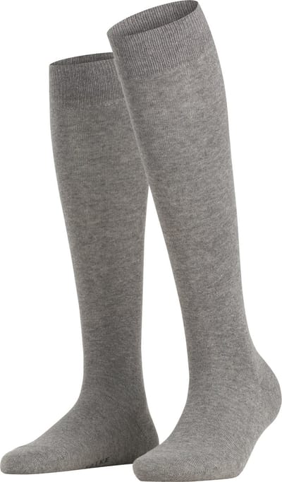 FALKE Family lang eenkleurig katoen kniekousen dames grijs - maat 35-38