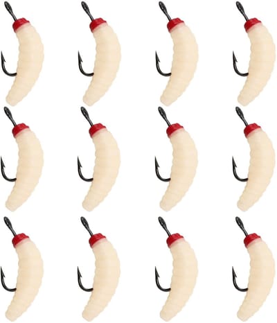 Dailygoods- Rubber Aas 12 Stuks - Rubber Maggots - Visoorten Zoetwater/Zoutwater - Flexibel - 20 mm - Stalen Haak - Visaas