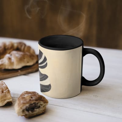 Magische Mok - Foto op Warmte Mokken - Koffiemok - Zwart - Bladeren - Strepen - Minimalistisch - Magic Mok - Beker - 350 ML - Theemok