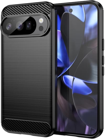 MobyDefend Hoesje - Geschikt voor Google Pixel 10 / Google Pixel 10 Pro - TPU Backcover - Geborstelde Metaal & Carbon-Look - Zwart