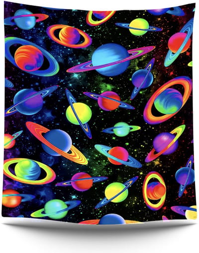 Ulticool Wandkleed - Planeten Sterren Heelal Astronaut - Glow in the Dark Decoratie - Magic - Psychedelic - Blacklight Party - 200x150 cm - UV Lamp - Groot wandtapijt voor Binnen - Poster - Neon Verlichting - Tiener Jongen
