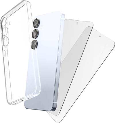 Hoesje geschikt voor Samsung S25 Transparant - 2x screenprotector - beschermglas screen protector- Anti Shock case