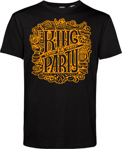 T-shirt King Of The Party | Koningsdag kleding | Oranje Shirt | Zwart | maat XS