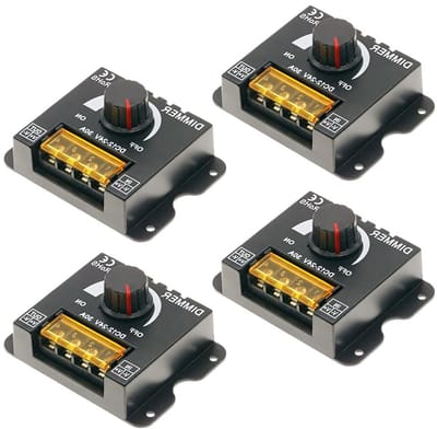 Set van 4 LED Dimmers voor DC 12V en 24V - PWM Controller voor LED Strips met Verstelbare Helderheid en Draai Knop voor Aan/Uit Schakelaar