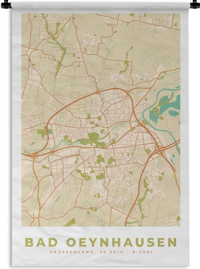 Wandkleed - Wanddoek - Bad Oeynhausen - Vintage - Kaart - Stadskaart - Plattegrond - 120x180 cm - Wandtapijt