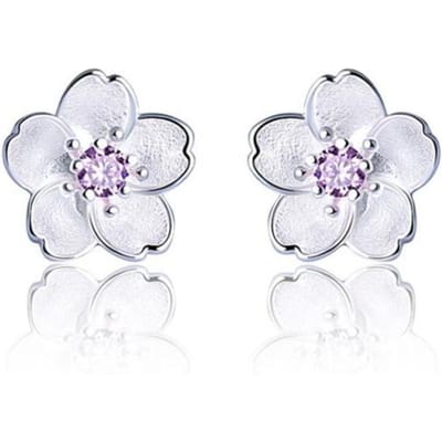 Boucles d'oreilles à tige en argent sterling 925 avec zircon cubique et fleur de cerisier pour femme, cadeau brincos S-E240 violet