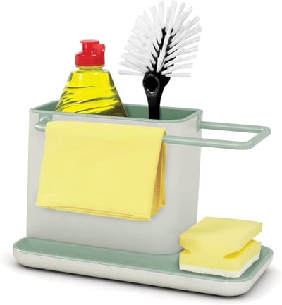 Famanu – Keukenspoelbak organizer met sponshouder en doekhouder, compacte caddy voor dagelijkse afwas