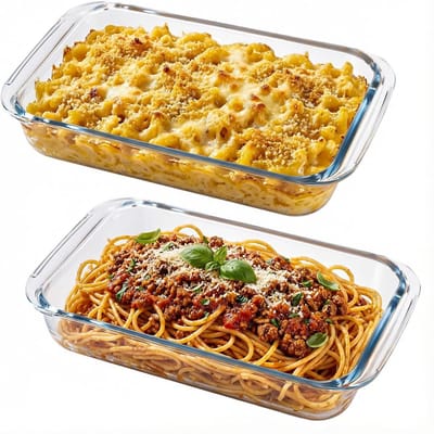 Glazen Ovenschalen - Bakvorm Set - Oven en Koelkast - Hittebestendige Handvatten - 26 x 15 cm - Transparant