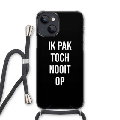 Case Company® - Hoesje met koord geschikt voor iPhone 13 hoesje met Koord - Ik pak nooit op - Zwart - Telefoonhoesje met Zwart Koord - Bescherming aan alle Kanten en Over de Schermrand