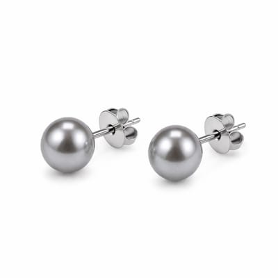 Behave Parel Oorstekers 6 mm Grijs – Kleine Glasparel Oorbellen Dames & Meisjes – Tweede Gaatje – Nikkelvrij – Zilverkleurig