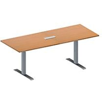 Schäfer Shop Genius Vergadertafel MODENA FLEX, in hoogte verstelbaar, 3-voudige contactdoos, rechthoekig, T-poot, B 2000 x D 800 mm, beukenpatroon
