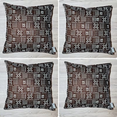 Set of 4 Cushion cover | Decorative Pillowcase | 40x40cm | Bohemian Style Geometric 'Mudcloth' Bogolan Inspired Print Home Decor Throw Pillow Cotton Ethnic Cushion Cover