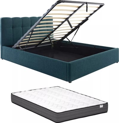 Vente-unique Bed met opbergruimte stof groenblauw 140 x 190 cm