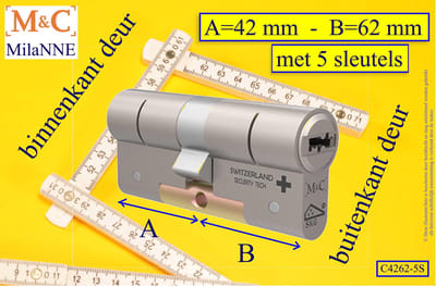 M&C Conder high-tech security deurcilinder 47x62 mm MET 5 SLEUTELS - SKG*** - Politiekeurmerk Veilig Wonen  -  inclusief MilaNNE gereedschap montageset en hangslot kaars