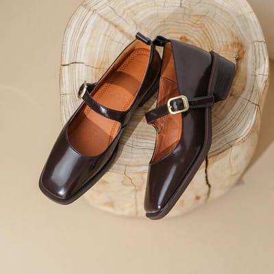 Chaussures Mary Jane à bout carré pour femmes, nouvelles chaussures tendance en cuir fendu, escarpins à talons et bride à boucle 36 marron