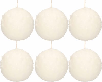 6x Witte sneeuwbal bolkaarsen 10 cm 67 branduren - Kerst kaarsjes - Sneeuwballen ronde geurloze kaarsen - Woondecoraties