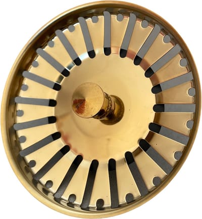 RVS Gootsteen Afvoer Plug Keuken - Geen Verstopping – Spoelbak zeef - Afvoerstopper - Korfplug – Gootsteen zeef - 84mm Goud