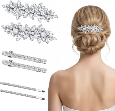 6 stuks haarspelden zilver met fonkelende kristallen, haaraccessoires voor bruiden en feestjes, elegante haarjuwelen voor dames