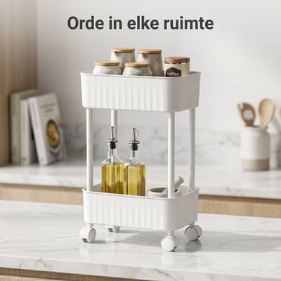 INDECOR 2-Laags Gootsteenkast Organizer op Wielen – Keuken & Badkamer Opbergrek – Onderkast Organizer – 27 X 43X 17 cm - Wit