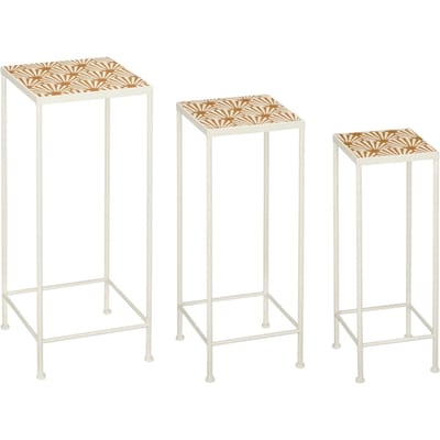 Mica Decorations Odile Bijzettafel Set van 3 – Metaal – Bruin/Wit – 28x28x67 cm, 24x24x61 cm, 20x20x55 cm