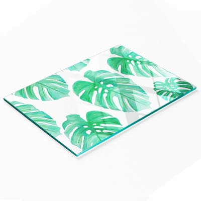 Decoratieve snijplank van gehard glas met Monstera-motief, 80x52 cm