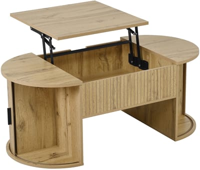 In hoogte verstelbare salontafel - Ovale salontafel met opbergruimte - MDF Eikenkleur - Woonkamer - 100x50x40,5 cm
