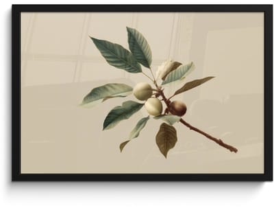 Poster in lijst - Fotolijst 60x40 cm - Posters - Tak - Groene Bladeren - Vruchten - Posterlijst zwart - Decoratie - Wanddecoratie woonkamer - Muurdecoratie slaapkamer