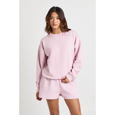 boohoo Dames Gewassen Crew Neck Sweatshirt Korte Broek Trainingspak | Lichtroze | Maat: Small