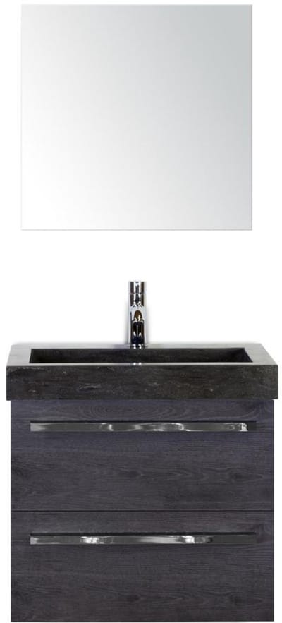Seville Badmeubelset 60 cm - Black Oak - Wastafel Hardsteen Wit Lucca met Spiegel