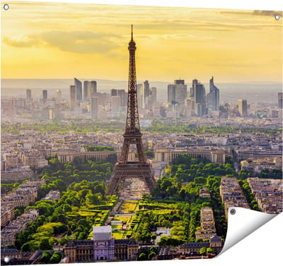 Gards Tuinposter Skyline van Parijs met de Eiffeltoren - 100x80 cm - Tuindoek - Tuindecoratie - Wanddecoratie buiten - Tuinschilderij